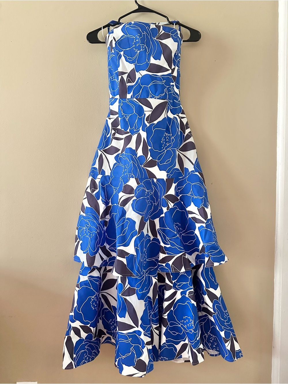 NWT Milly Camellia Floral Linen Backless Lace Up Square Neck Poplin Dress, Sz 10